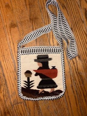 Handwoven Black and Cream Folk Art Crossbody Bag